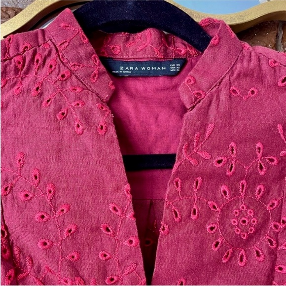 Zara Rusty Red Eyelet Button-Up Blouse - Picture 8 of 12